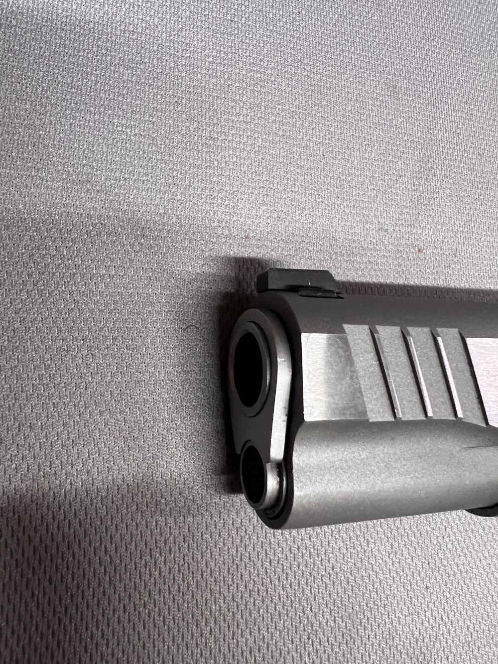 Taurus PT1911 stainless finish 45 ACP 5" barrel black grips white dot sight-img-7
