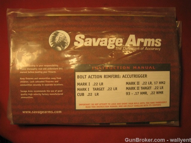 Savage Arms Factory Instruction Manual Bolt Action Rimfire Accutrigger Mark-img-0