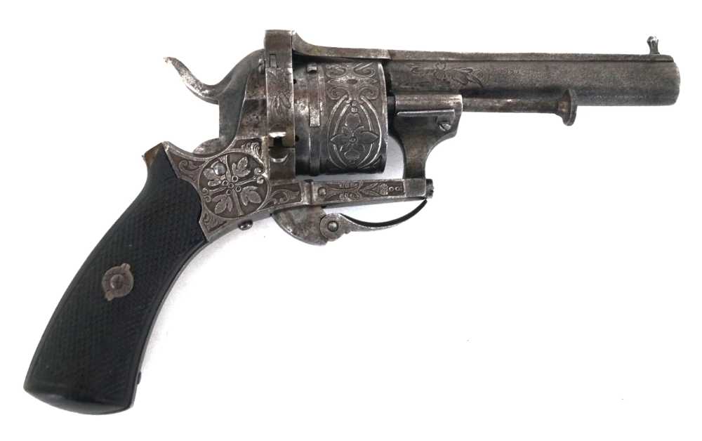 ANTIQUE CIVIL WAR ENGRAVED PIN FIRE REVOLVER, .31 CAL. MFG BY LOUIS DEVISME-img-4