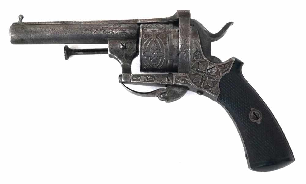 ANTIQUE CIVIL WAR ENGRAVED PIN FIRE REVOLVER, .31 CAL. MFG BY LOUIS DEVISME-img-5