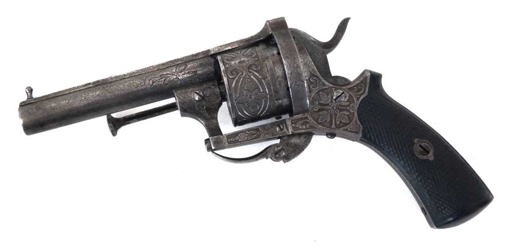 ANTIQUE CIVIL WAR ENGRAVED PIN FIRE REVOLVER, .31 CAL. MFG BY LOUIS DEVISME-img-7