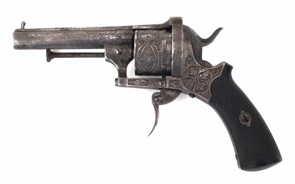 ANTIQUE CIVIL WAR ENGRAVED PIN FIRE REVOLVER, .31 CAL. MFG BY LOUIS DEVISME-img-0