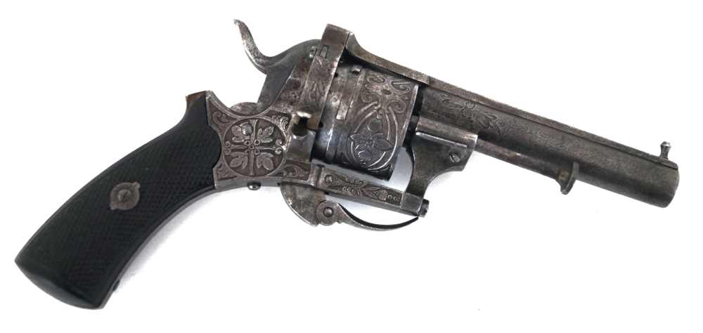 ANTIQUE CIVIL WAR ENGRAVED PIN FIRE REVOLVER, .31 CAL. MFG BY LOUIS DEVISME-img-6