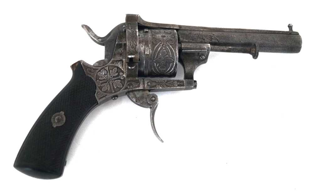 ANTIQUE CIVIL WAR ENGRAVED PIN FIRE REVOLVER, .31 CAL. MFG BY LOUIS DEVISME-img-3