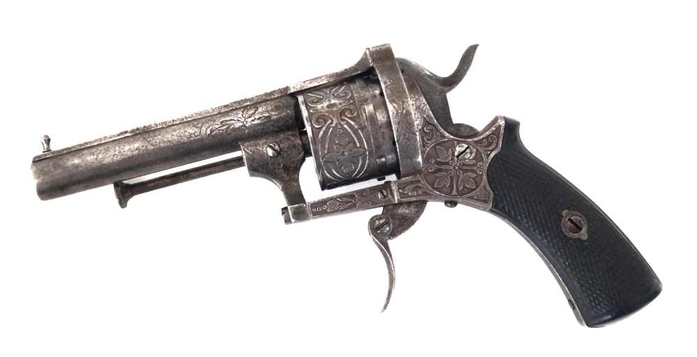 ANTIQUE CIVIL WAR ENGRAVED PIN FIRE REVOLVER, .31 CAL. MFG BY LOUIS DEVISME-img-1