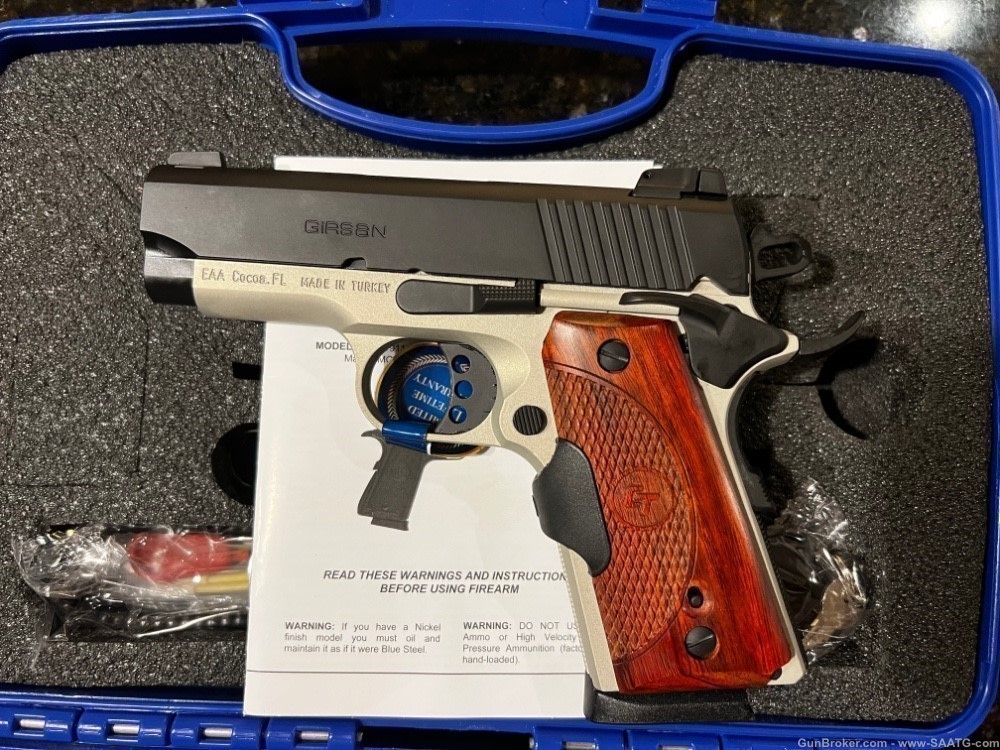Customized 1911 Sub-Compact 45 ACP w Crimson Trace Rosewood Red Laser Grips-img-1