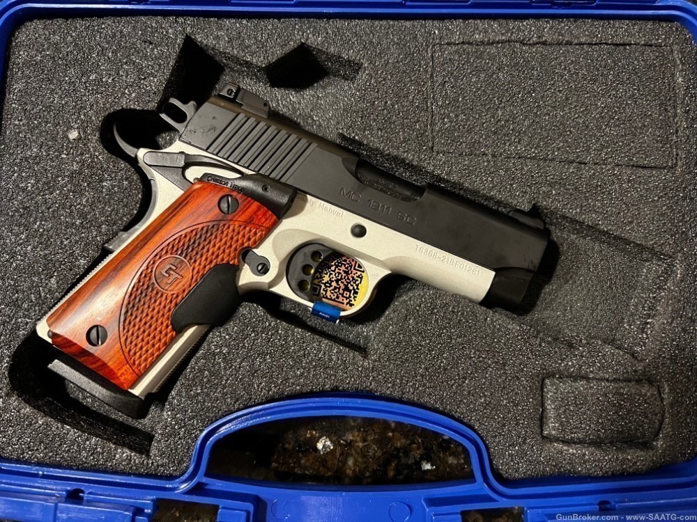 Customized 1911 Sub-Compact 45 ACP w Crimson Trace Rosewood Red Laser Grips-img-0