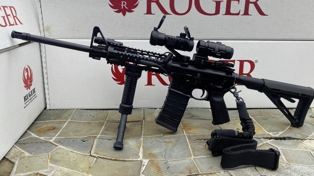 AR15 Ruger Tactical Pack AR556 RED/GREEN Dot GREEN LASER/LIGHT Magpul Stock-img-0