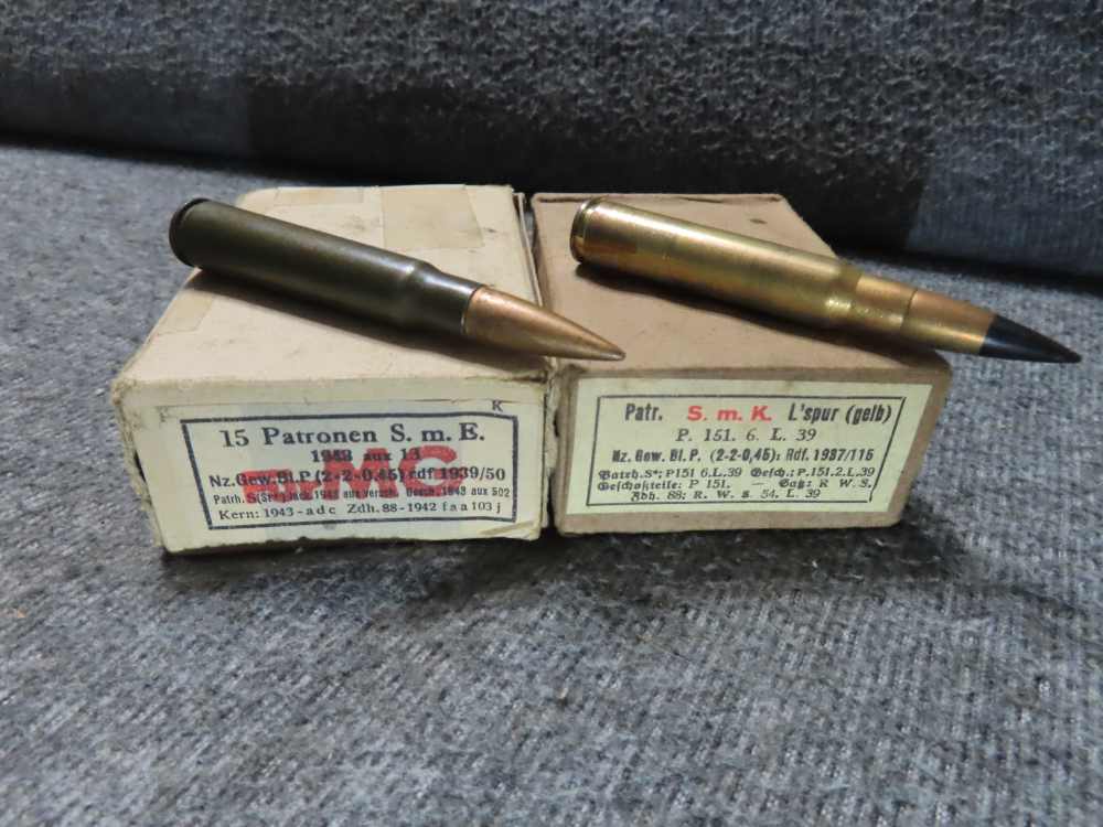 2 BOXES 30 ROUNDS WWII GERMAN 8mm MAUSER AMMO S.M.E.+S.M.K. YELLOW TRACER-img-0