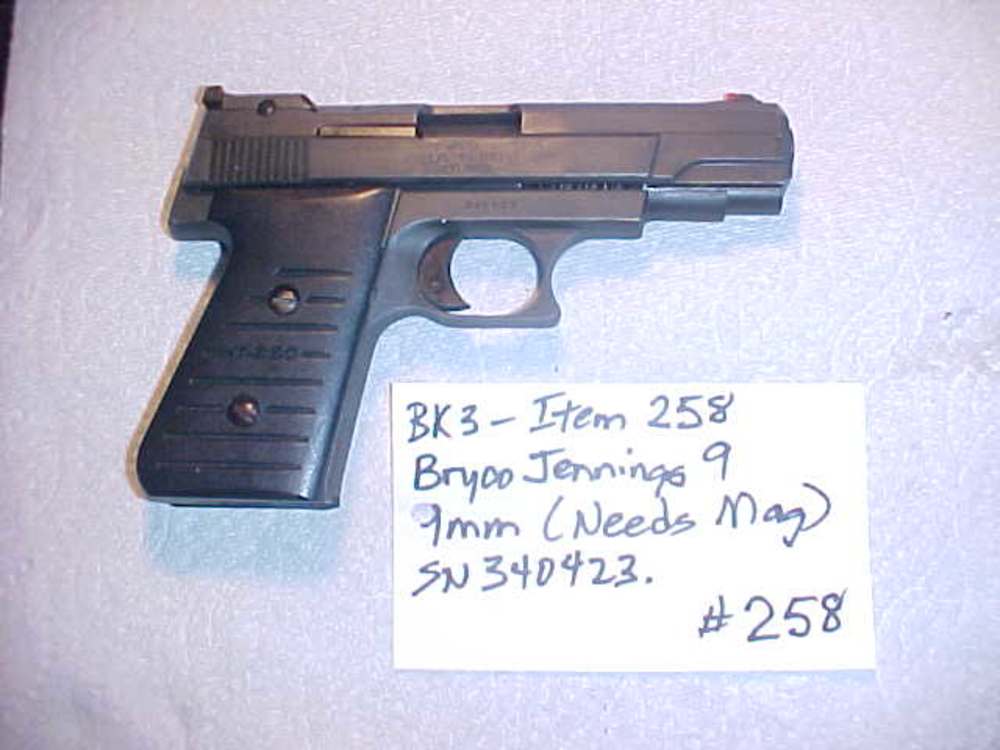 Item # 258 - Bryco Jennings 9 - 9 mm - SN# 340423 - Needs a mag -img-1