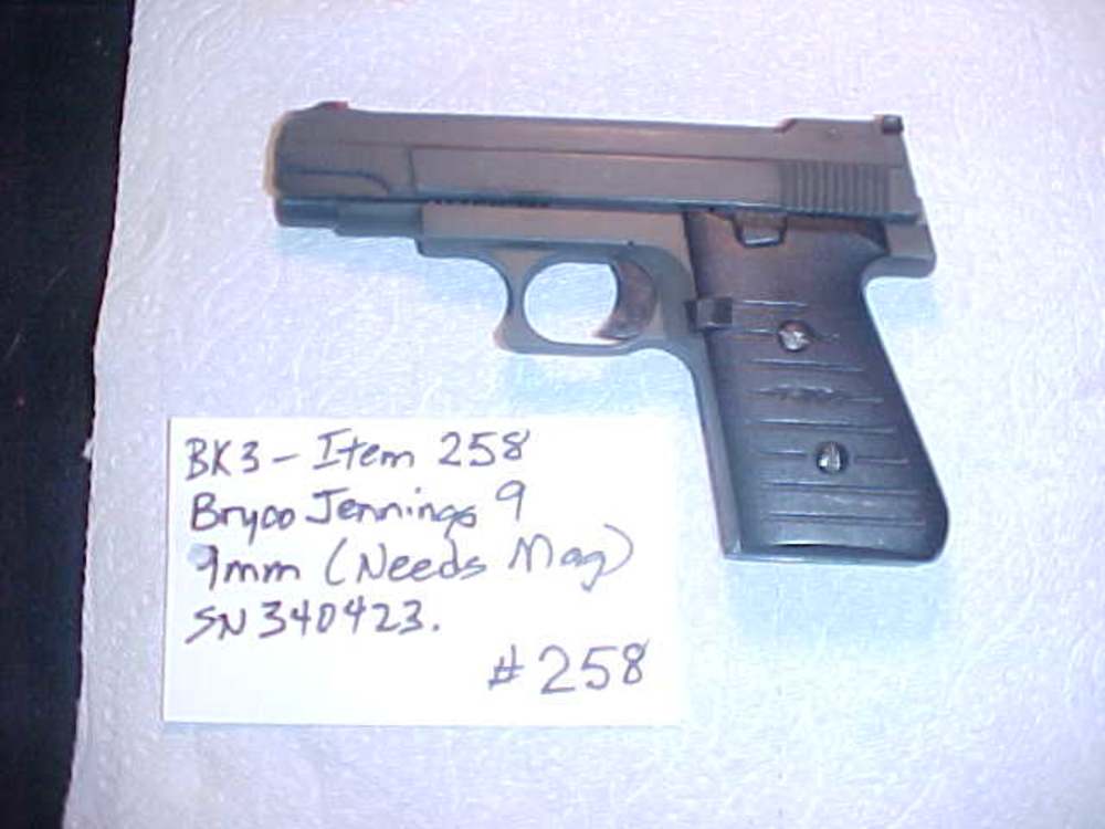 Item # 258 - Bryco Jennings 9 - 9 mm - SN# 340423 - Needs a mag -img-0
