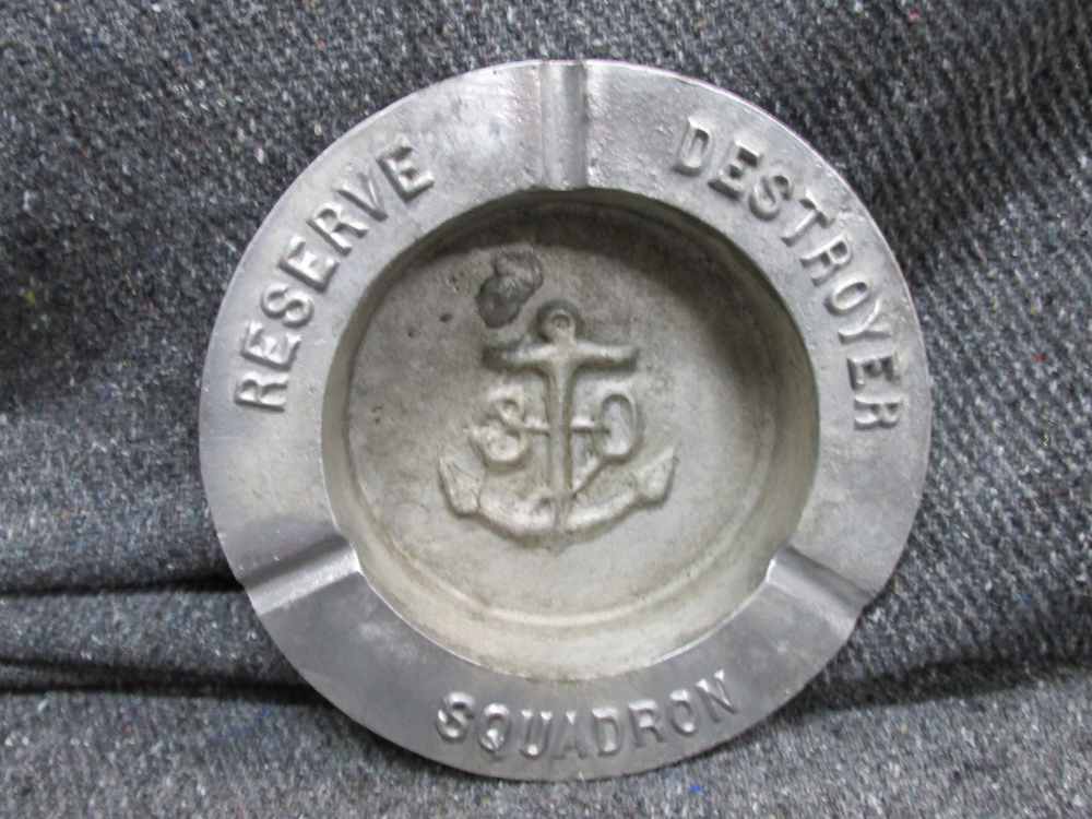 WWII ERA U.S. NAVY SHIPBOARD MADE ASHTRAY; RESERVE DESTROYER SQUADRON-img-0