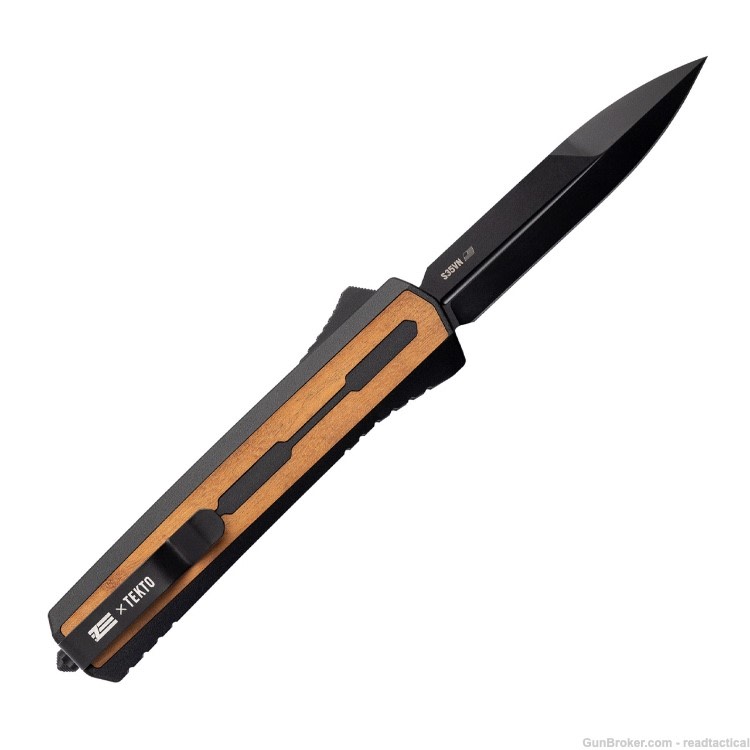 Tekto A7 Zastava OTF Automatic Knife Black Coated Spear Point/Brown Wood-img-1