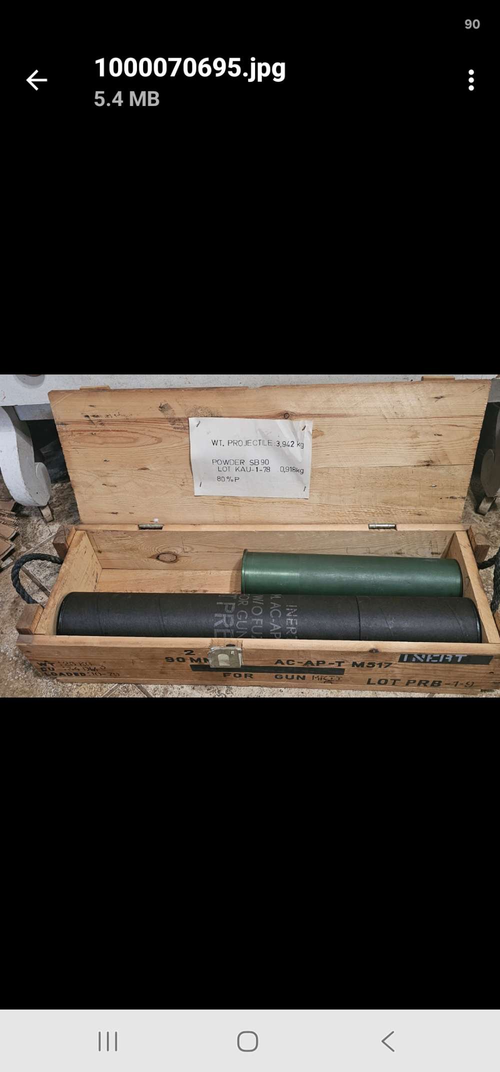 Inert 90mm M517 Cold War Cannon Set 100% All-Matching Crate Brass & Paperwo-img-15