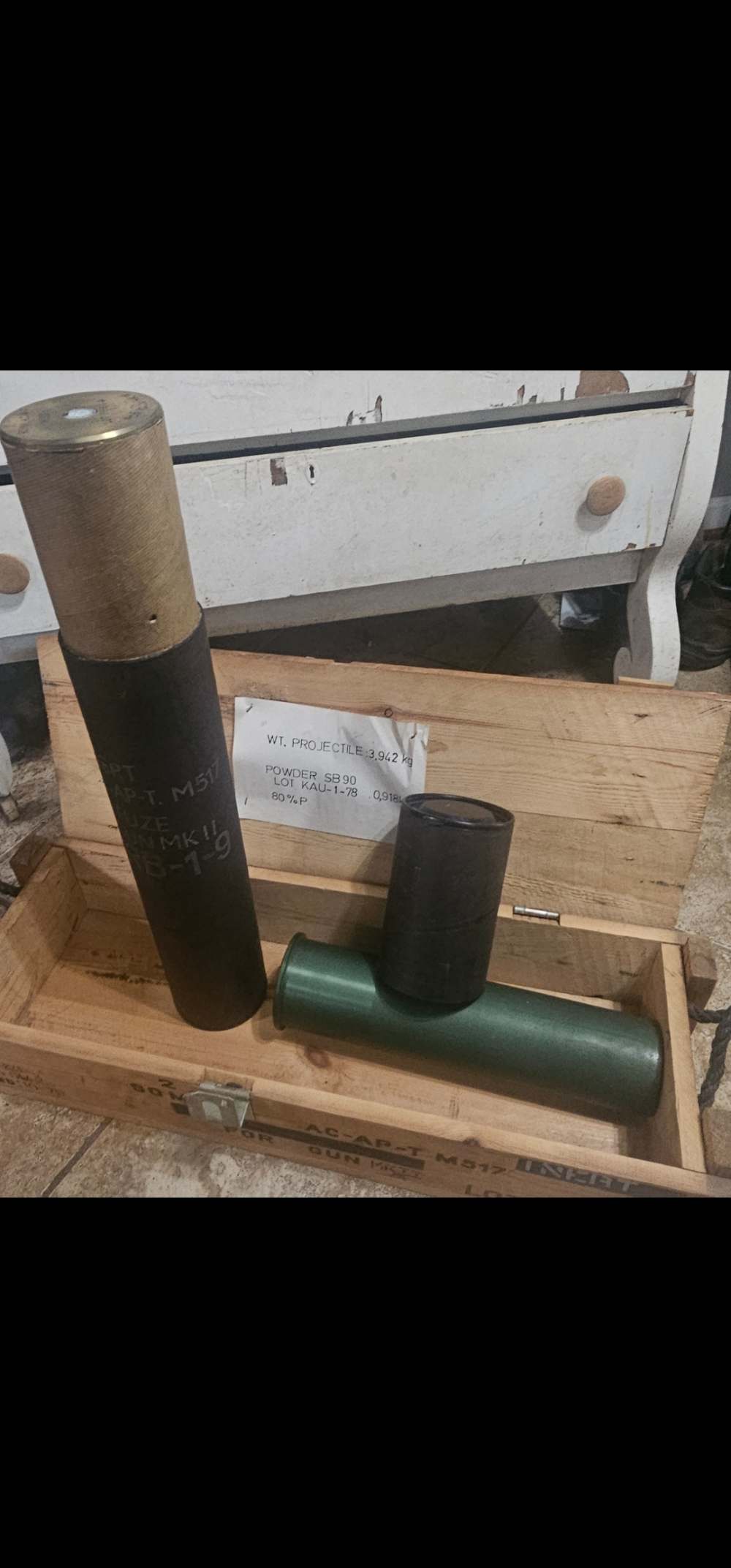Inert 90mm M517 Cold War Cannon Set 100% All-Matching Crate Brass & Paperwo-img-16