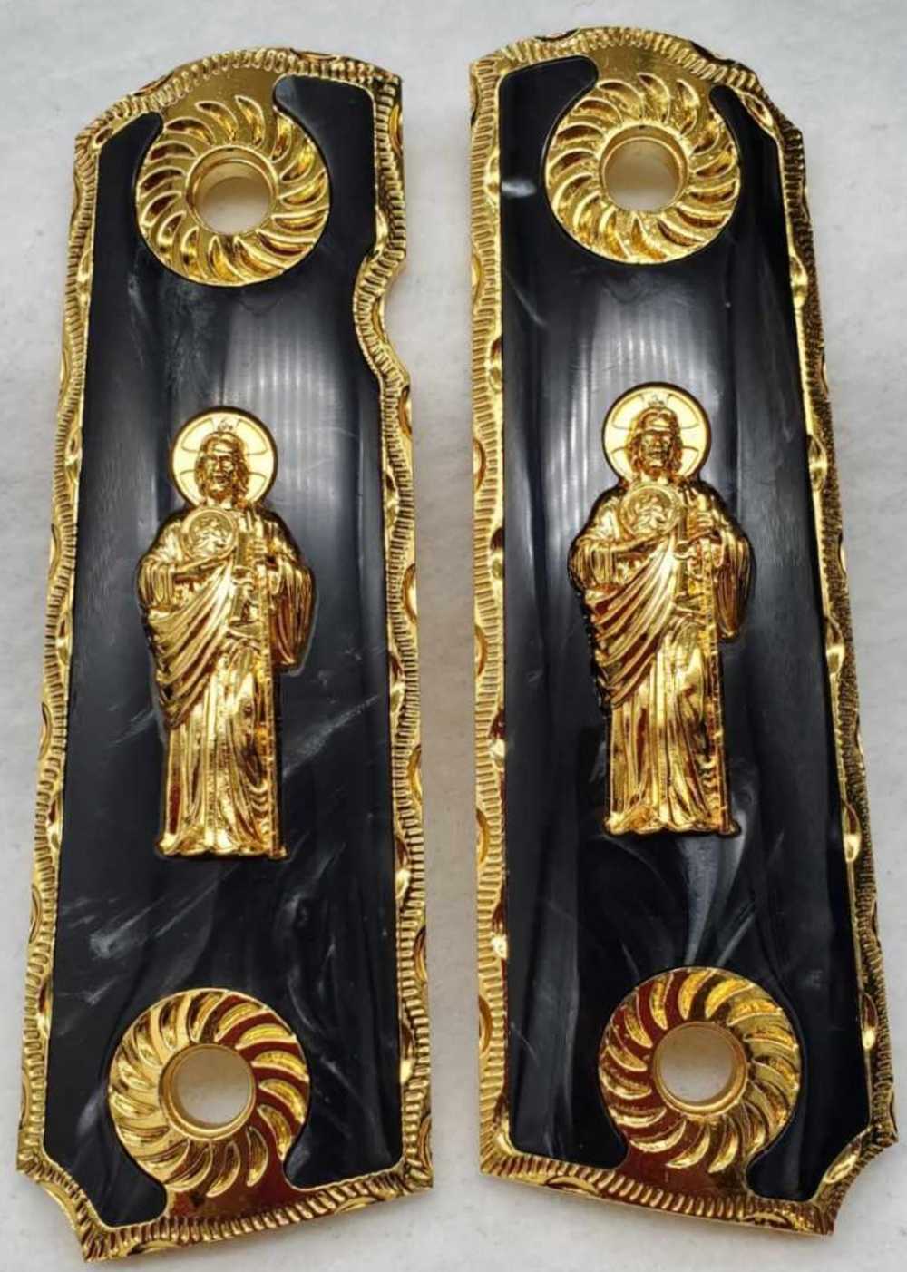 1911 Black pearl grips in gold frame with St. Jude/ San Judas-img-0