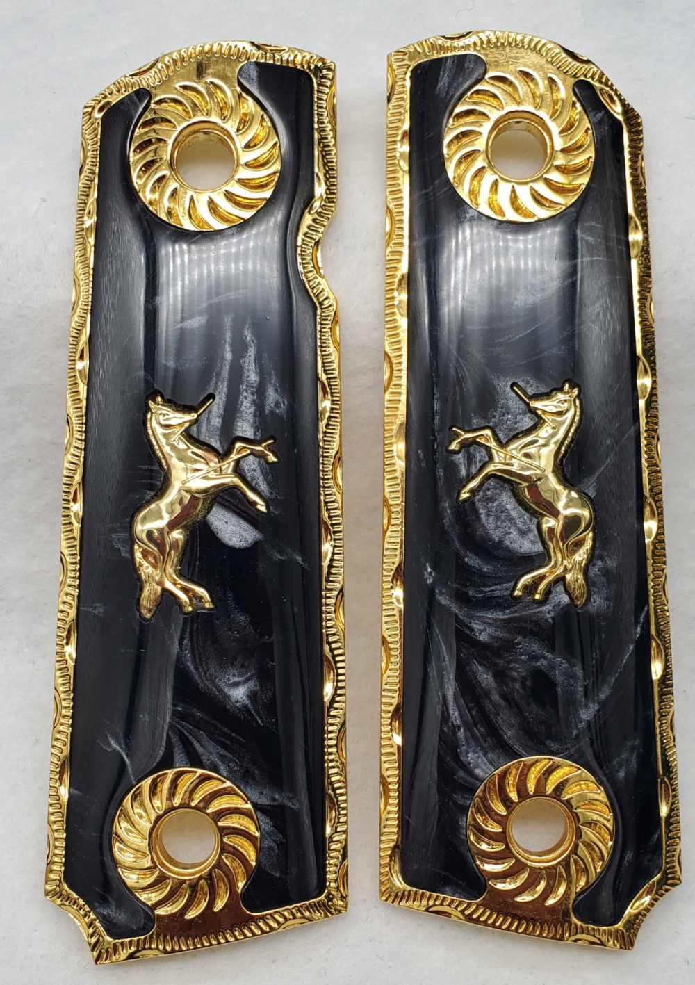 1911 Black Pearl Grips in Gold Frame with Colt Pony 38 Super 45.-img-1