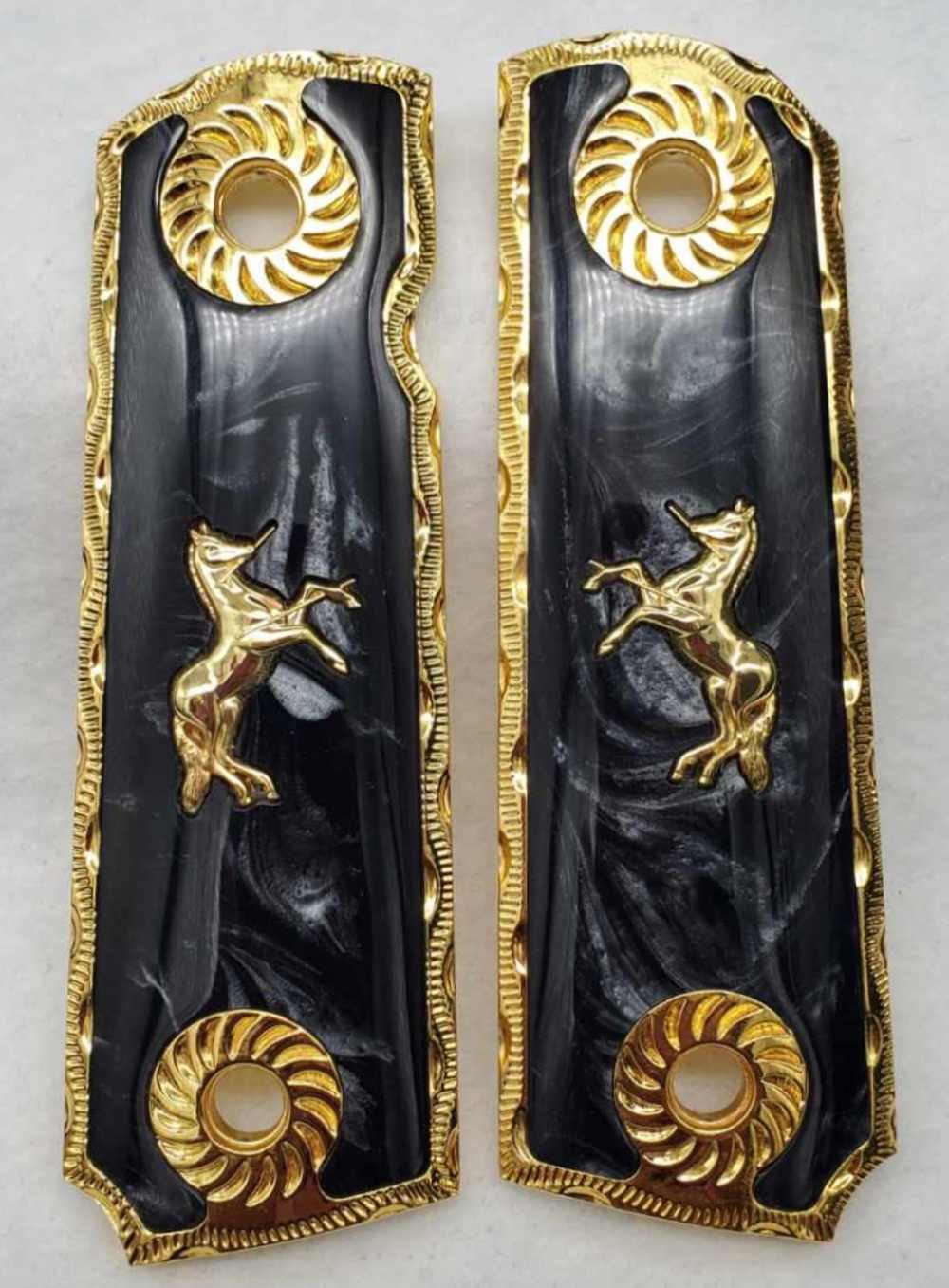 1911 Black Pearl Grips in Gold Frame with Colt Pony 38 Super 45.-img-0