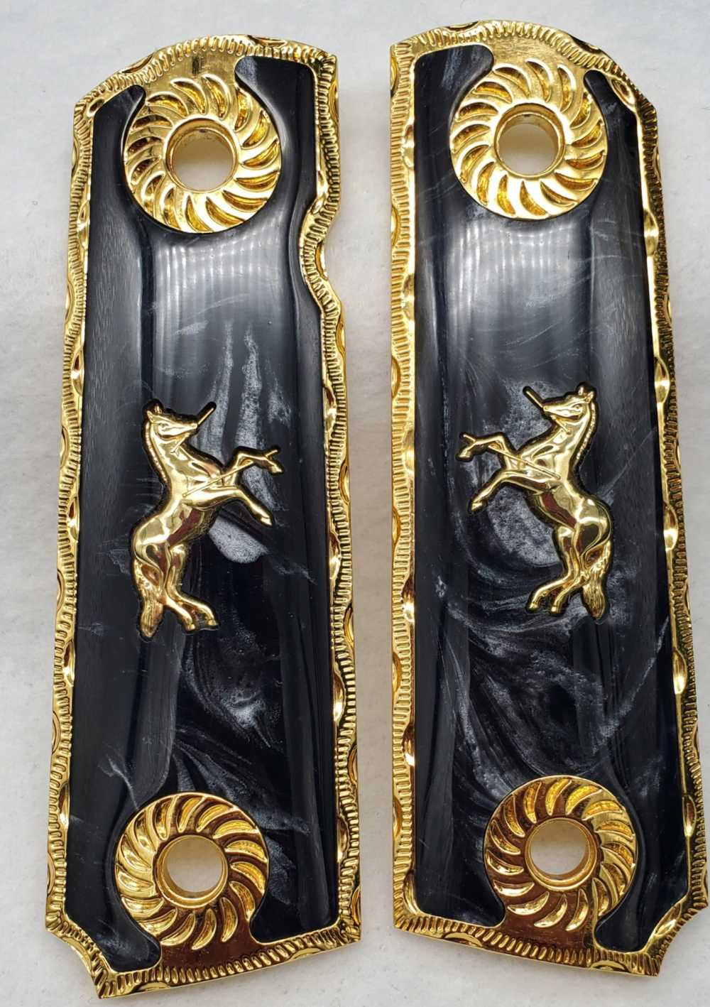 1911 Black Pearl Grips in Gold Frame with Colt Pony 38 Super 45.-img-2