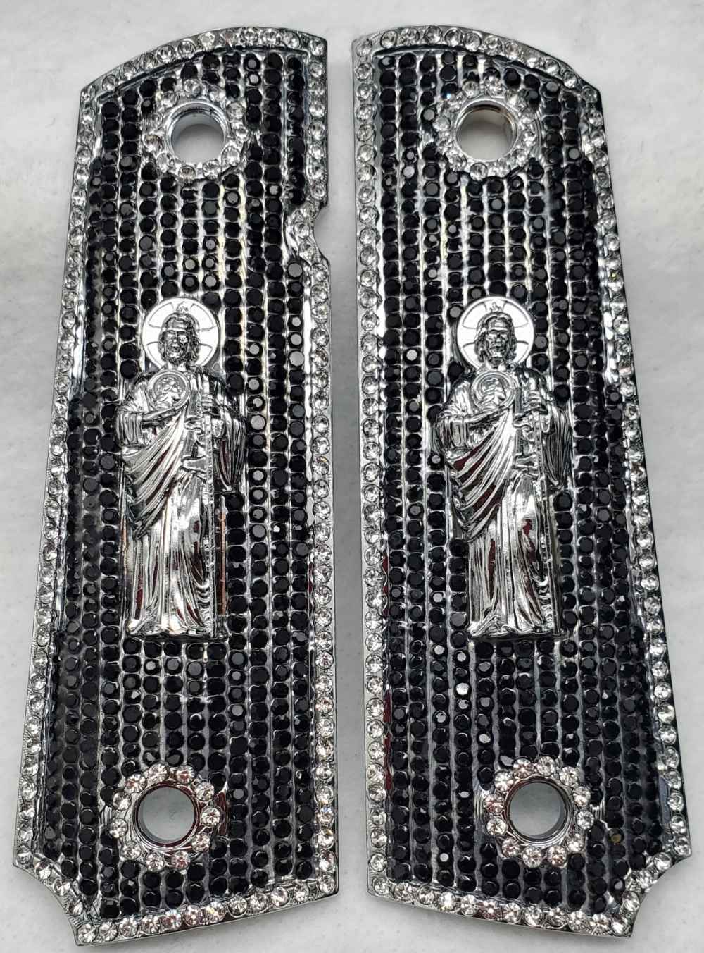 1911 Black Diamond Grips w/Silver St. Jude/ San Judas 38 Super .38 / .45-img-1