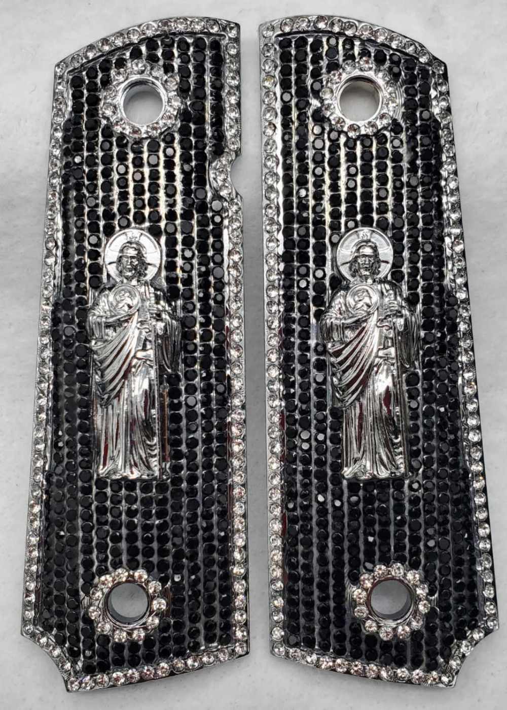 1911 Black Diamond Grips w/Silver St. Jude/ San Judas 38 Super .38 / .45-img-0