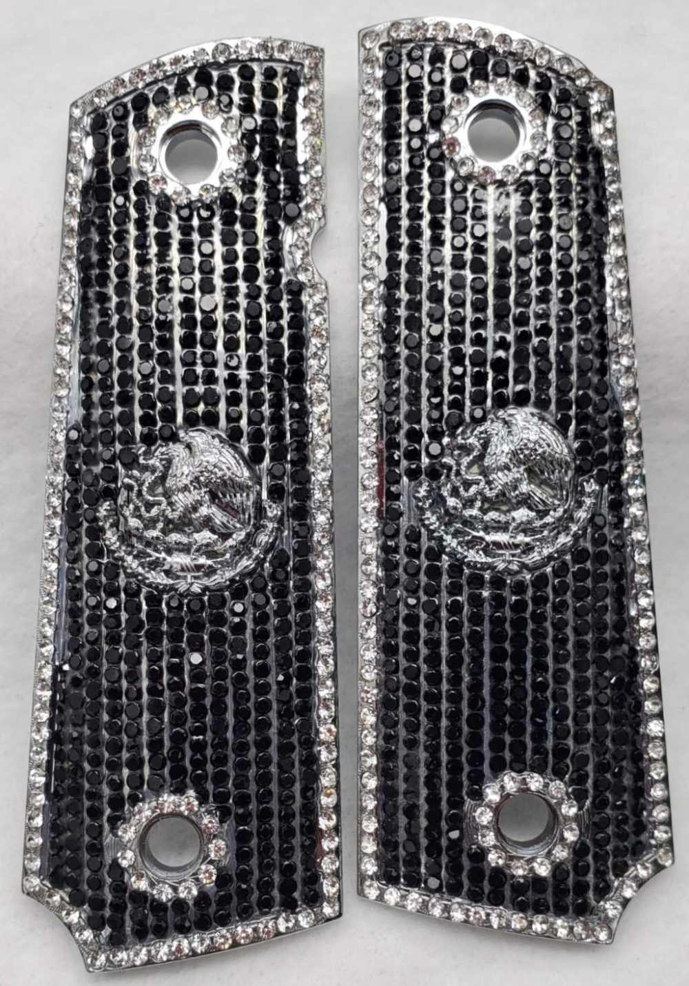 1911 Black Diamond Grips w/ Silver Mexican Eagle 38 Super .38 / .45-img-0
