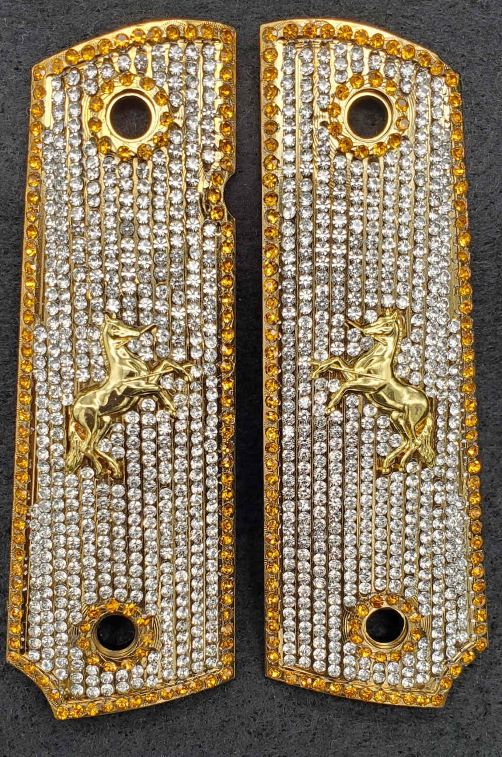 1911 White Diamond Grips w/ Gold Colt Rampant Pony 38 Super 45-img-0