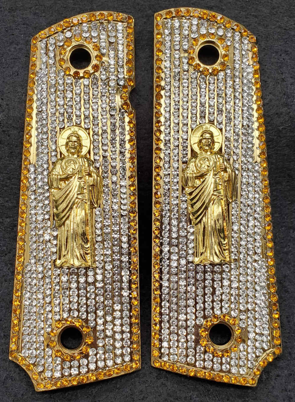1911 White Diamond Grips w/ Gold San Judas 38 Super 45-img-0