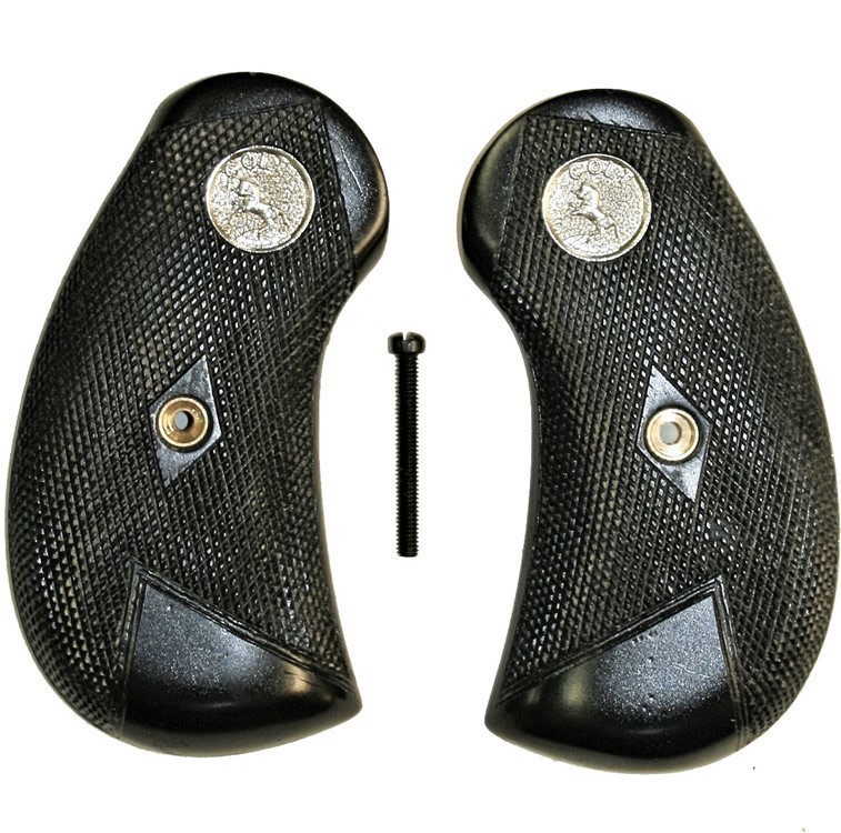 Colt 1878 Frontier DA Revolver Grips, Black With Medallions-img-0
