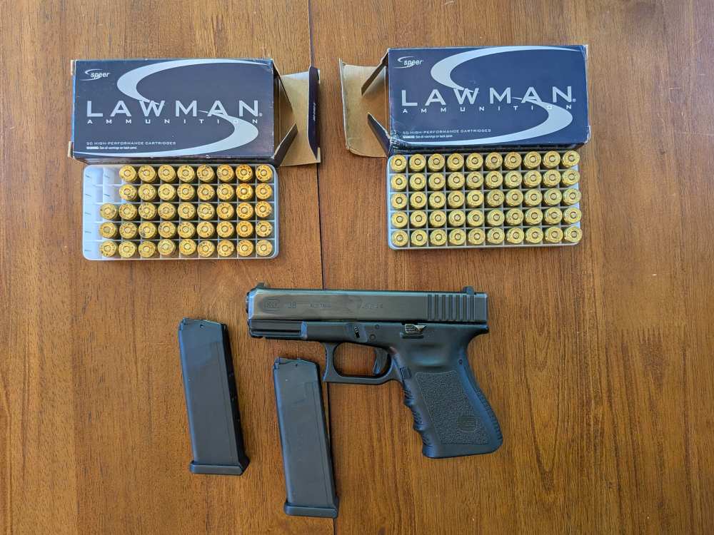 Glock 38 Gen 3 .45 GAP – 2 Mags – Case – 93 Rounds Speer Lawman Ammo-img-0