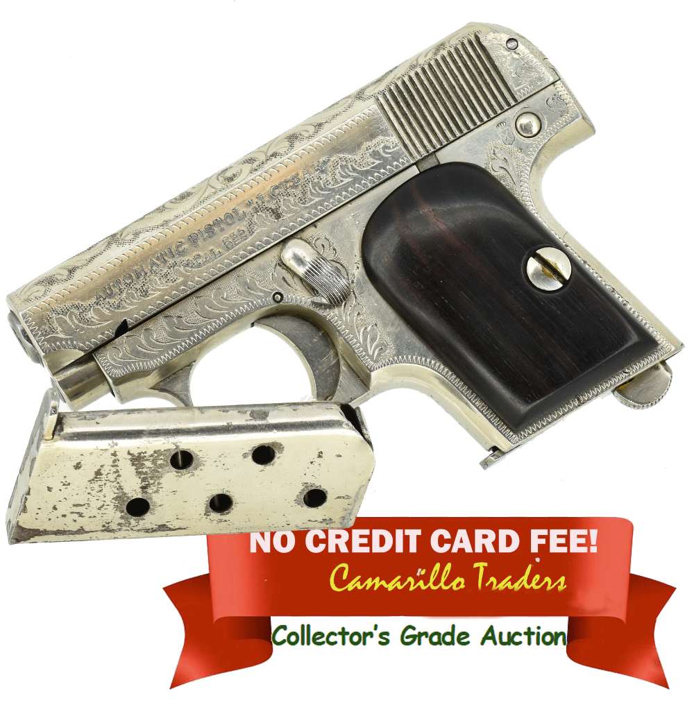 Engraved J. Cesar .25acp Vest-Pocket Ruby Style pistol Nickel Eibar Spain  -img-0