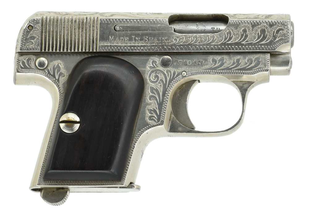 Engraved J. Cesar .25acp Vest-Pocket Ruby Style pistol Nickel Eibar Spain  -img-3