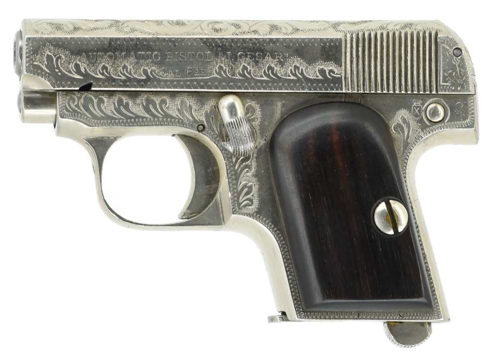 Engraved J. Cesar .25acp Vest-Pocket Ruby Style pistol Nickel Eibar Spain  -img-1