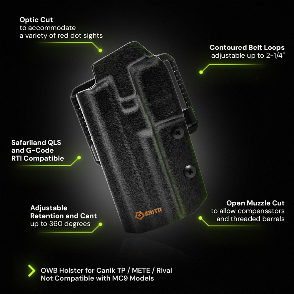 GRITR OWB Kydex Left Hand Pistol Holster Fits Canik TP9/METE/RIVAL Series-img-2