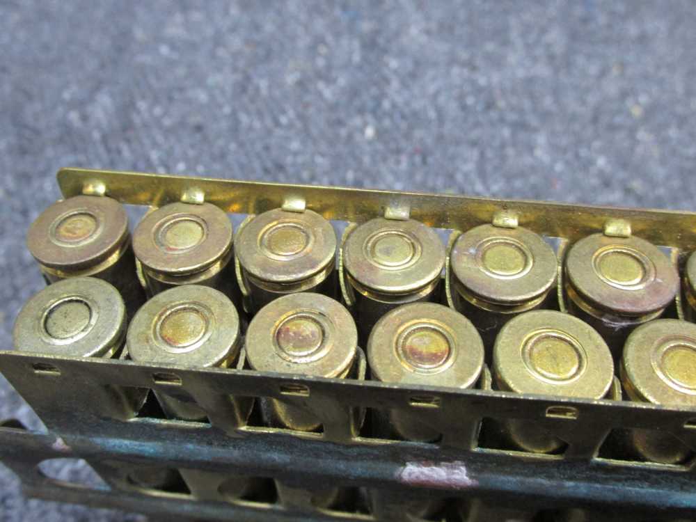 60 ROUNDS WWII JAPANESE 7.7x58mm SEMI RIMMED AMMO ON 2 BRASS MG FEED STRIPS-img-9