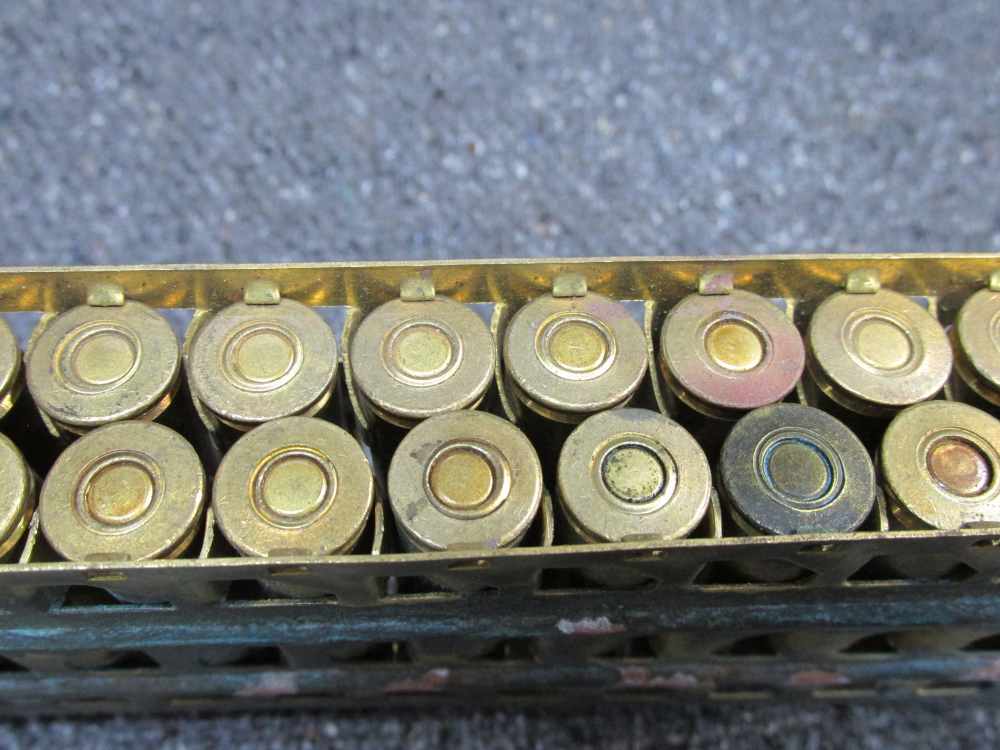 60 ROUNDS WWII JAPANESE 7.7x58mm SEMI RIMMED AMMO ON 2 BRASS MG FEED STRIPS-img-7