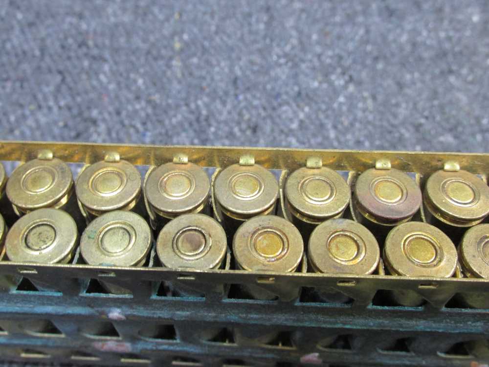 60 ROUNDS WWII JAPANESE 7.7x58mm SEMI RIMMED AMMO ON 2 BRASS MG FEED STRIPS-img-8