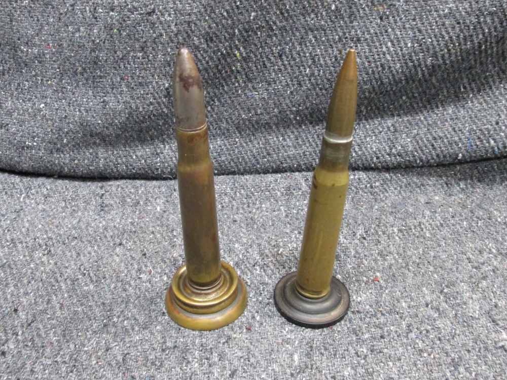 2-ORIGINAL WWII ERA.50 CALIBER TRENCH ART CARTRIDGE DECORATIONS FOR DISPLAY-img-1