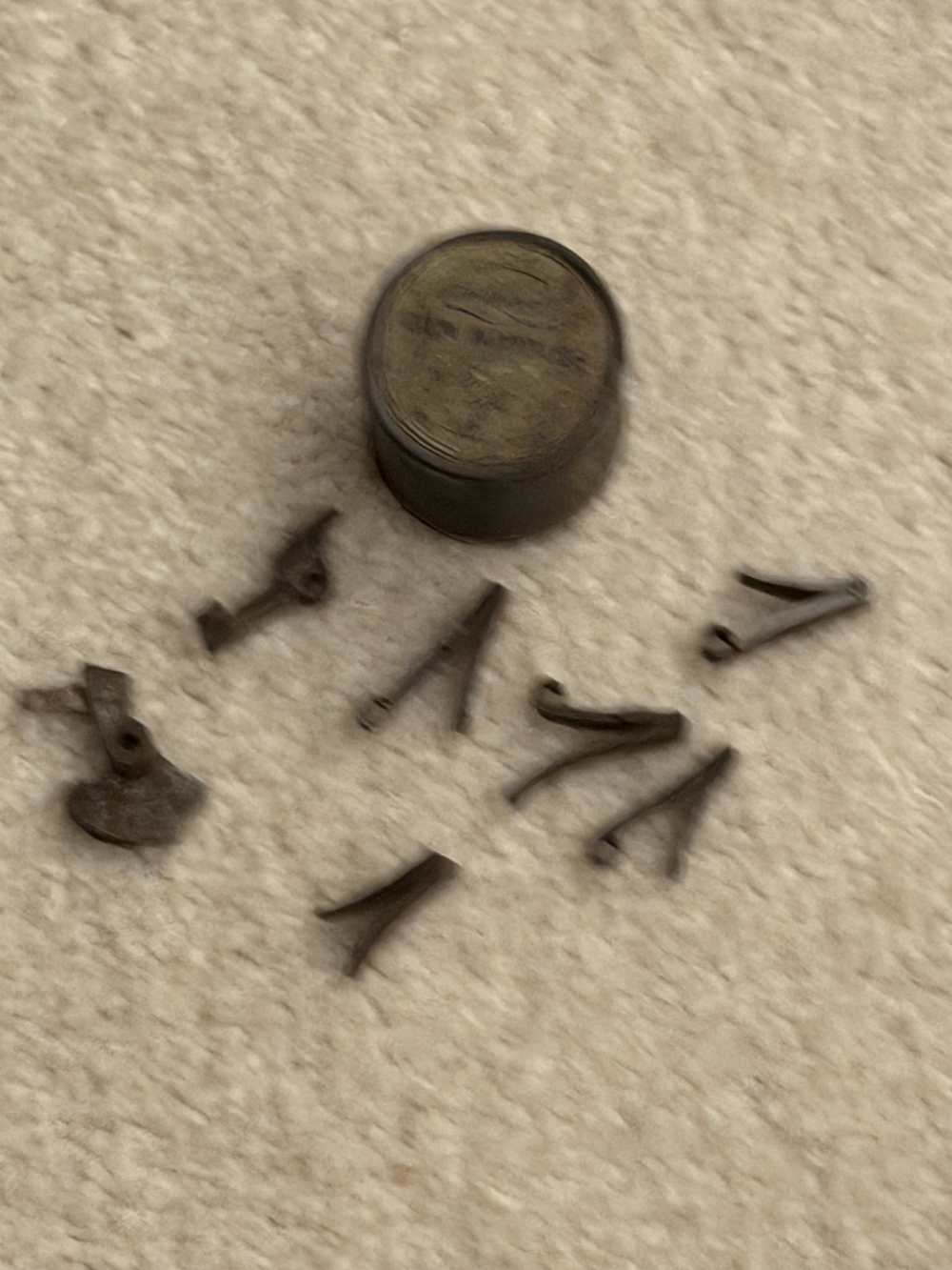 Antique Gun Nipple Canister W/old revolver parts-img-0