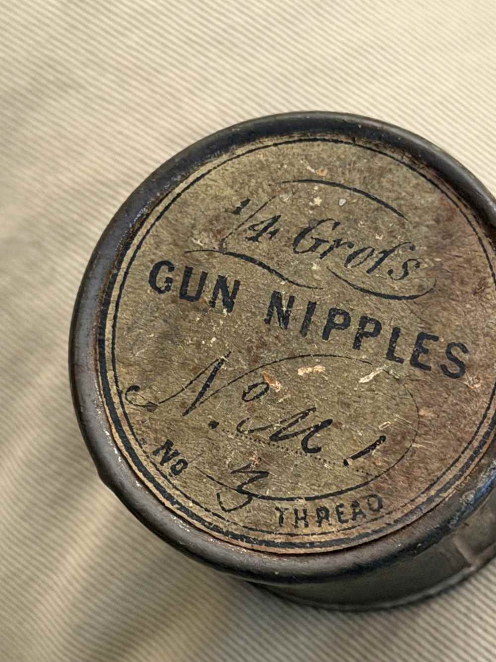 Antique Gun Nipple Canister W/old revolver parts-img-2