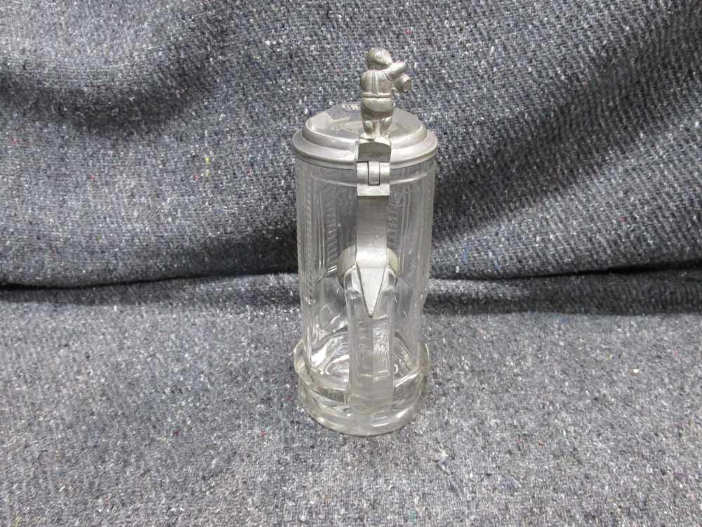 NICE CUT GLASS STEIN WITH MONOGRAMED GLASS/METAL LID & LITTLE MAN-img-4