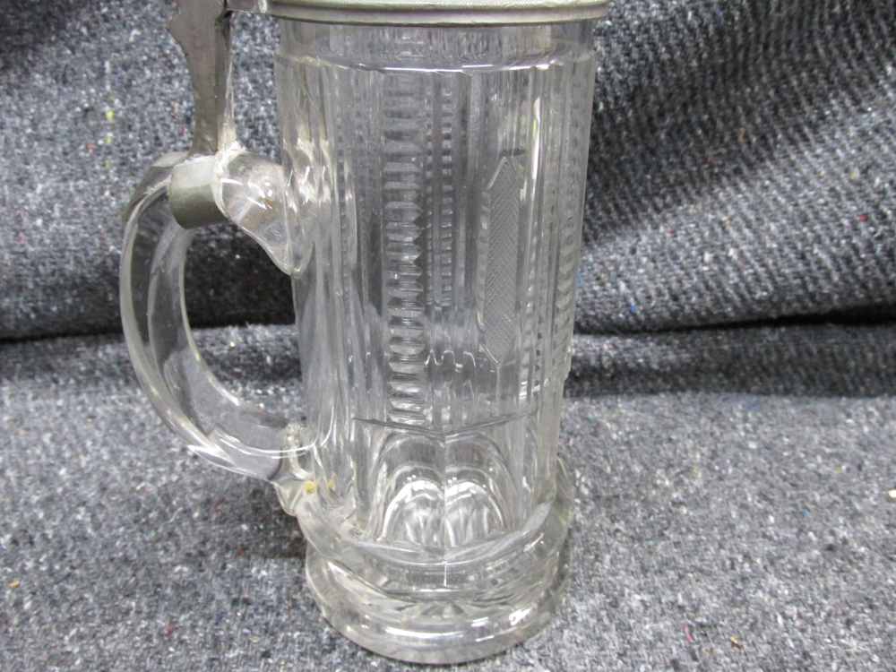 NICE CUT GLASS STEIN WITH MONOGRAMED GLASS/METAL LID & LITTLE MAN-img-5