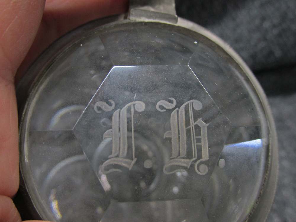 NICE CUT GLASS STEIN WITH MONOGRAMED GLASS/METAL LID & LITTLE MAN-img-2