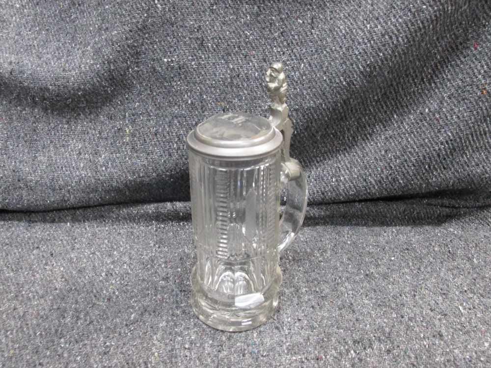 NICE CUT GLASS STEIN WITH MONOGRAMED GLASS/METAL LID & LITTLE MAN-img-0