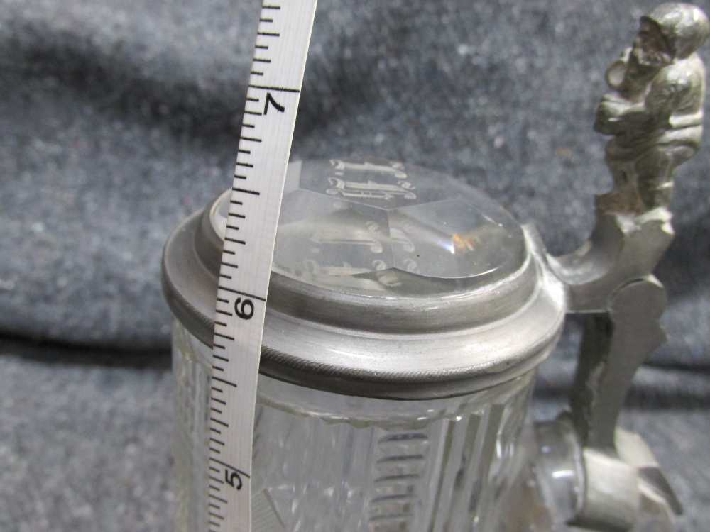 NICE CUT GLASS STEIN WITH MONOGRAMED GLASS/METAL LID & LITTLE MAN-img-11