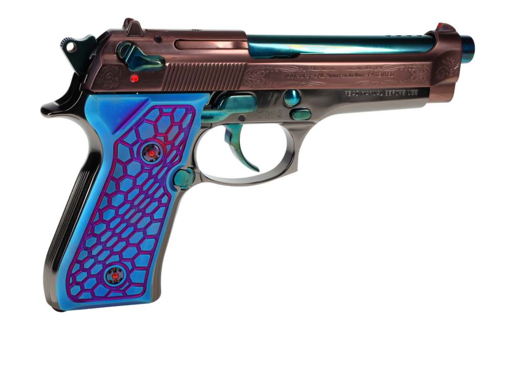CUSTOM! Beretta 92FS Ported 9mm w/Blue & Bronze PVD Scrollwork Black Chrome-img-19