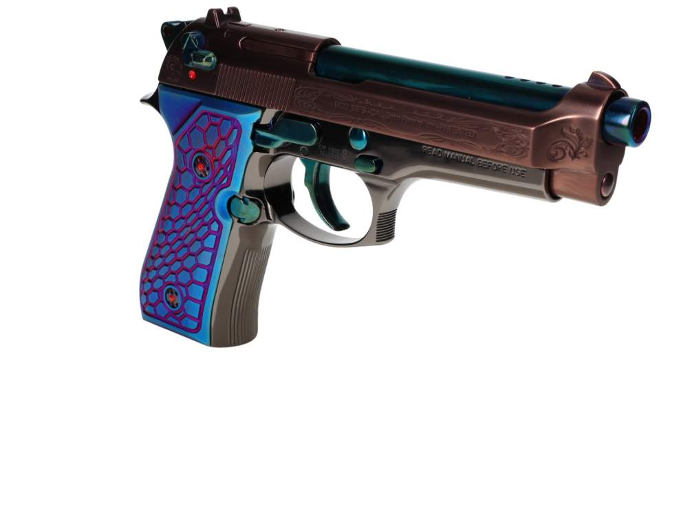 CUSTOM! Beretta 92FS Ported 9mm w/Blue & Bronze PVD Scrollwork Black Chrome-img-4
