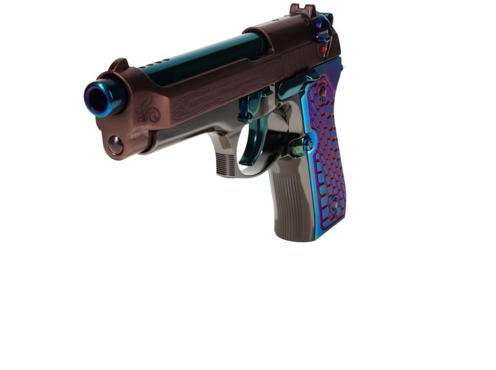CUSTOM! Beretta 92FS Ported 9mm w/Blue & Bronze PVD Scrollwork Black Chrome-img-8