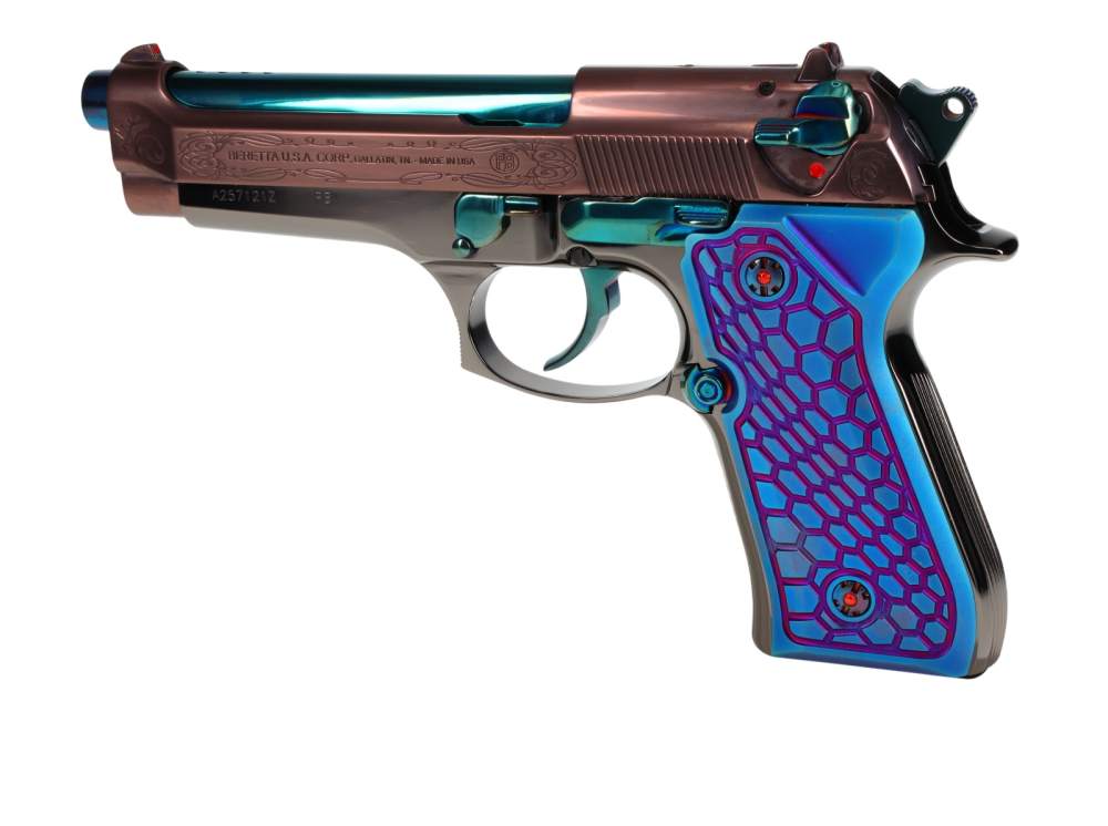 CUSTOM! Beretta 92FS Ported 9mm w/Blue & Bronze PVD Scrollwork Black Chrome-img-12