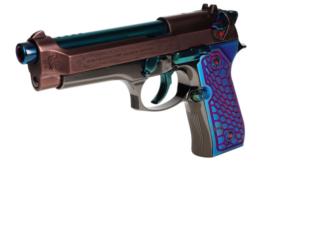 CUSTOM! Beretta 92FS Ported 9mm w/Blue & Bronze PVD Scrollwork Black Chrome-img-9